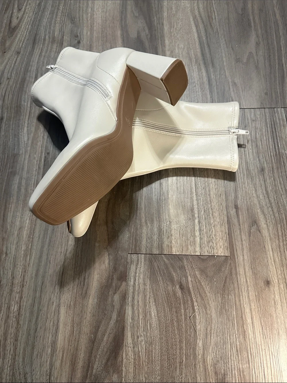 a new day Cream Pointed Toe Ankle Booties with Block Heel